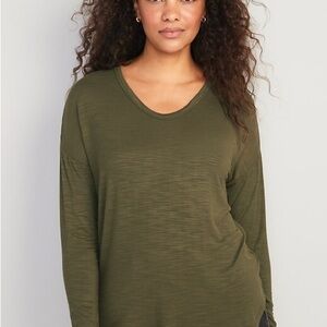Luxe Long-Sleeve Voop-Neck Tunic T-Shirt (XXL)